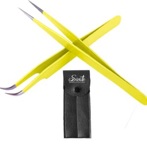 SIVOTE Eyelash Extension Tweezers for Classic & Volume Lashes, 2-Pack, Yellow