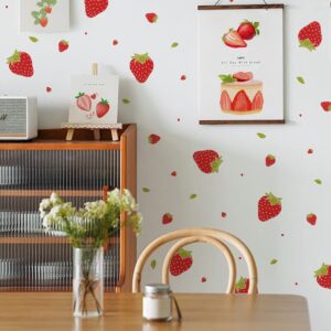 Buer Homie Strawberry Stickers for Wall, 48 PCS 4 Sheets, Fruits Kitchen Decor, Strawberry Wall Decor for Bedroom Bathroom Classroom Nursery Room,Strawberry Decals for Backdrop