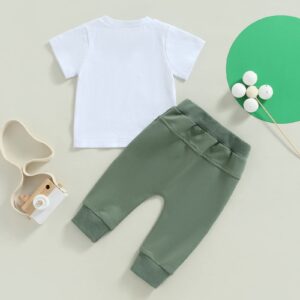 2PCS Infant Toddler Baby Boy St. Patrick 's Day Outfit Set Clover Letter Printed Short Sleeve T-Shirt Tops and Jogger Pants Set (White+Green, 6-12 Months)