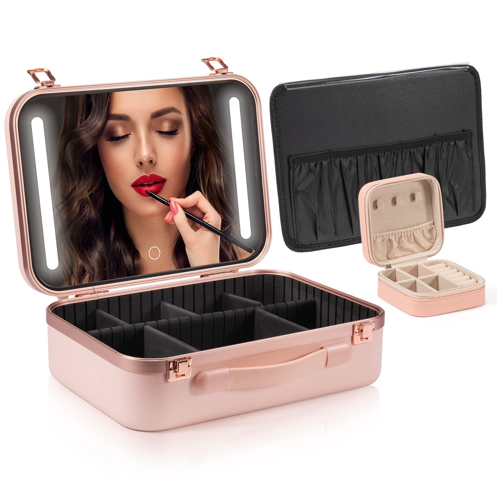 Extrei Gent Makeup Travel Lighted Case with Large LED Light Mirror Coetic Bag Organizer Professional Adjustable Divider Storage, Waterproof Portable Make up Train Box Accessories And Tools Case