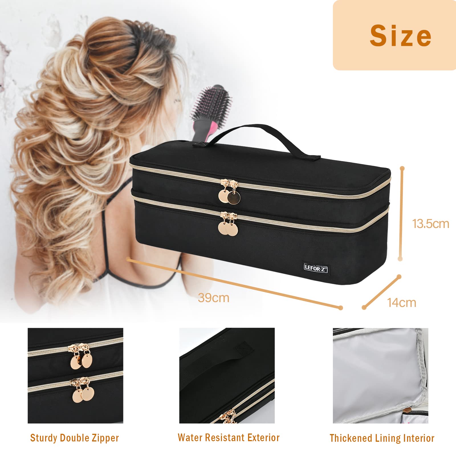 Travel Carrying Case Compatible with Revlon One-Step Hair Dryer Brush/Volumizer/Styler/Hot Tools,Double-Layer Storage Organizer Bag Compatible for Shark FlexStyle/Dyson Airwrap Styler,Black(Bag Only)