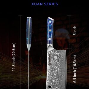 SANMUZUO Chopping Knife - 7 inch Cleaver Knife- Xuan Series - VG10 Damascus Steel Kitchen Knife - Resin Handle (Sapphire Blue)