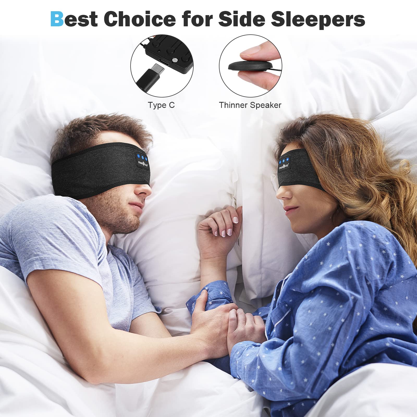 MUSICOZY Sleep Headphones, Bluetooth Headband Unique Gifts for Men Women, Ultra Soft Sleeping Headphones Wireless Music Headband Headphones for Yoga Sports Side Sleep Cool Tech Gadgets Gifts, 2 Packs