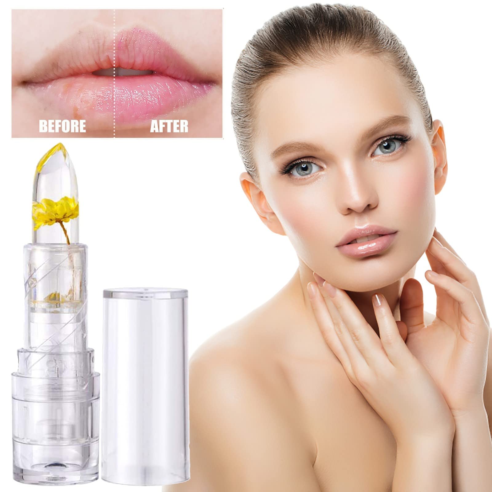 Flower Lip Balm for Dry Cracked Lips Long Lasting Hydrate Moisturize Clear Lip Gloss for Women Teen Girls