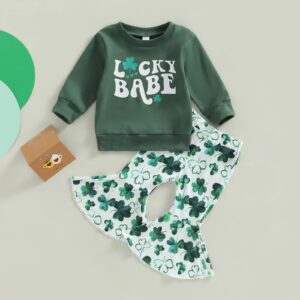 Beautooly St. Patrick's Day Baby Girl Cute Letter T-shirt Top And Elastic Drawstring Pants Trousers Newborn Outfits (A-Green,18-24 Months)