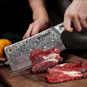 SANMUZUO Chopping Knife - 7 inch Cleaver Knife- Xuan Series - VG10 Damascus Steel Kitchen Knife - Resin Handle (Sapphire Blue)