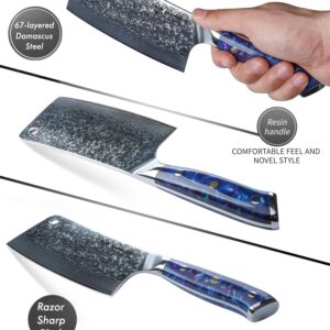 SANMUZUO Chopping Knife - 7 inch Cleaver Knife- Xuan Series - VG10 Damascus Steel Kitchen Knife - Resin Handle (Sapphire Blue)