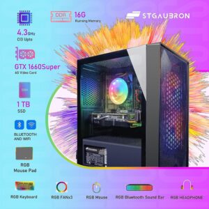 STGAubron Gaming PC, GeForce GTX 1660 Super 6G, Intel Core i3-10100F up to 4.3G, 16G DDR4, 1T SSD, WiFi, BT 5.0, RGB Fan x 3, RGB Mouse Pad, RGB BT Sound Bar, RGB BT Gaming Mic, Windows 11 Home