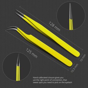 SIVOTE Eyelash Extension Tweezers for Classic & Volume Lashes, 2-Pack, Yellow