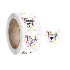 thank you stickers small business - 1 inch round adhesive labels - roll of 500 (multi bubbles - thank you)