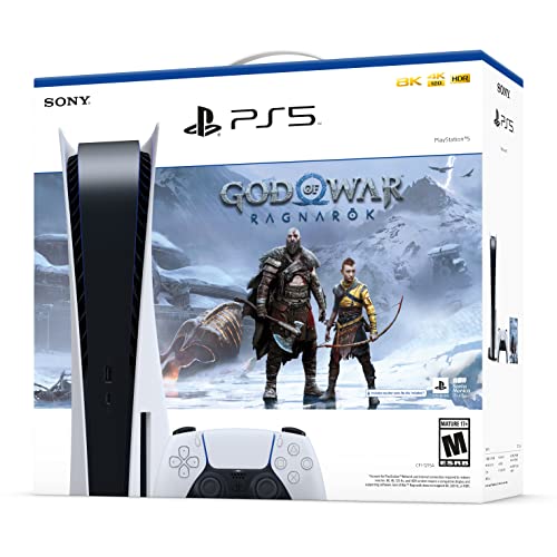 Play Station 5 Disc Version Gaming Console God of War Ragnarok Bundle with 4K UHD Blu-ray Player, White - WiFi 6, Bluetooth 5.1, Ethernet Connectivity