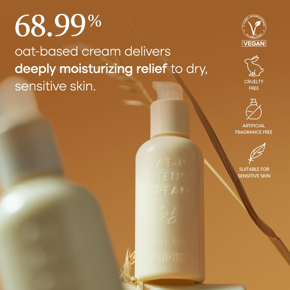 PURITO Oat-in Intense Cream 150ml / 5.07 fl. oz, Vegan Ingredients, Cruelty-Free, Facial cream