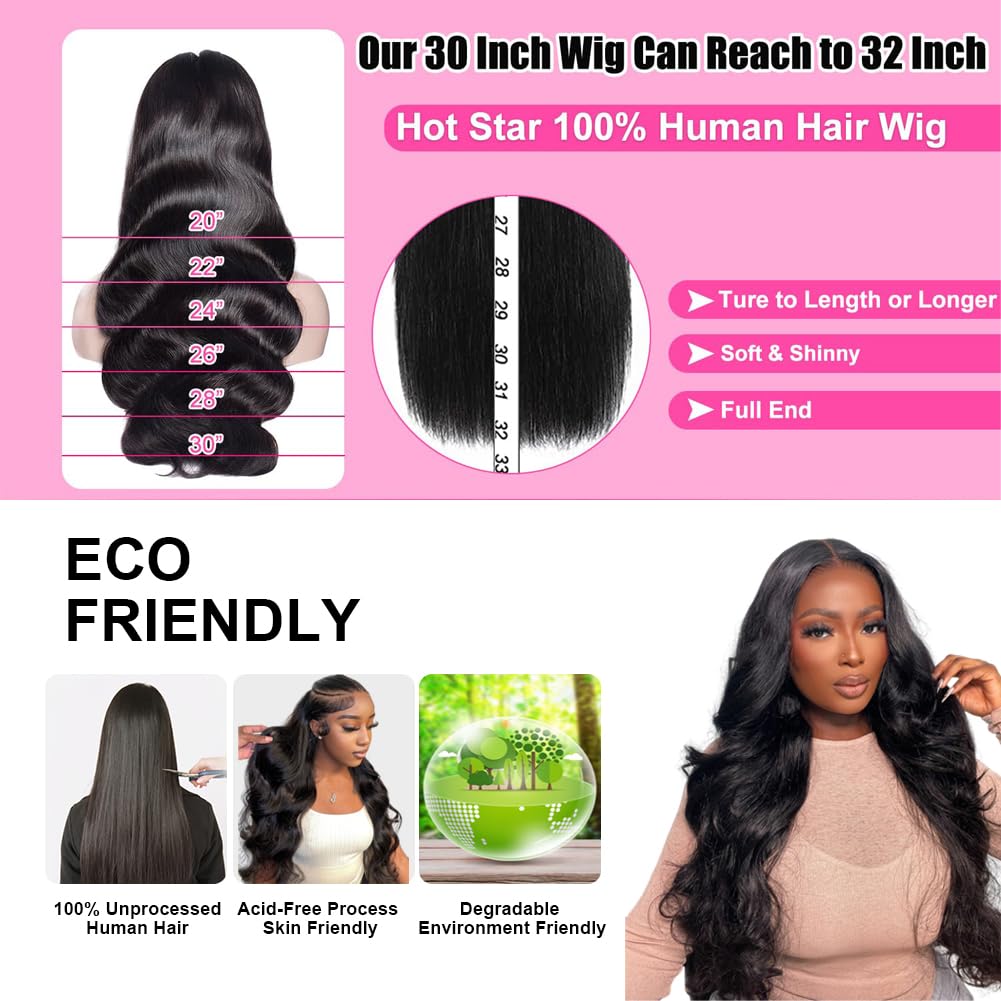 HOT STAR 210% Density HD 13x6 30 Inch Lace Front Wigs Human Hair Pre Plucked Glueless Body Wave Human Hair Wigs for Black Women HD Lace Frontal Wigs Human Hair