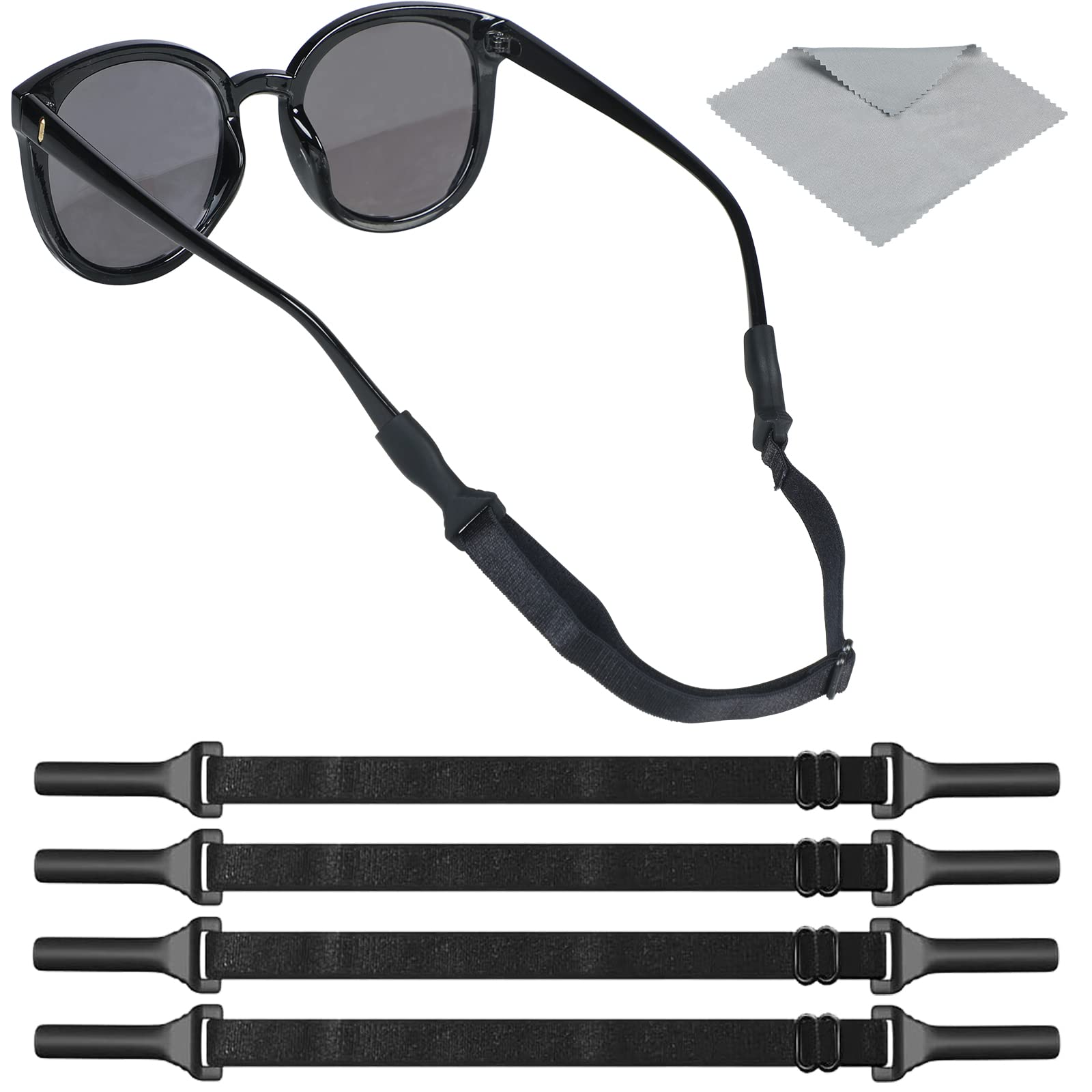 HDZW 4pcs Adjustable Glasses Strap - No Tail Anti-Slip Eyeglasses Strap - Sports Sunglasses Strap - Eye Glasses Holders Around Neck for Men, Women, and Kids - Secure and Comfortable Eyewear Retainer