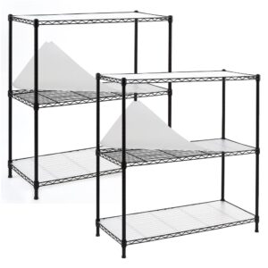 EZPEAKS 2-Pack 3-Shelf Shelving Unit with 3-Shelf Liners, 36" W X 16" D X 36" H Adjustable Rack, Steel Wire Shelves, Shelving Units and Storage for Laundry Bathroom Kitchen Pantry Closet, Black