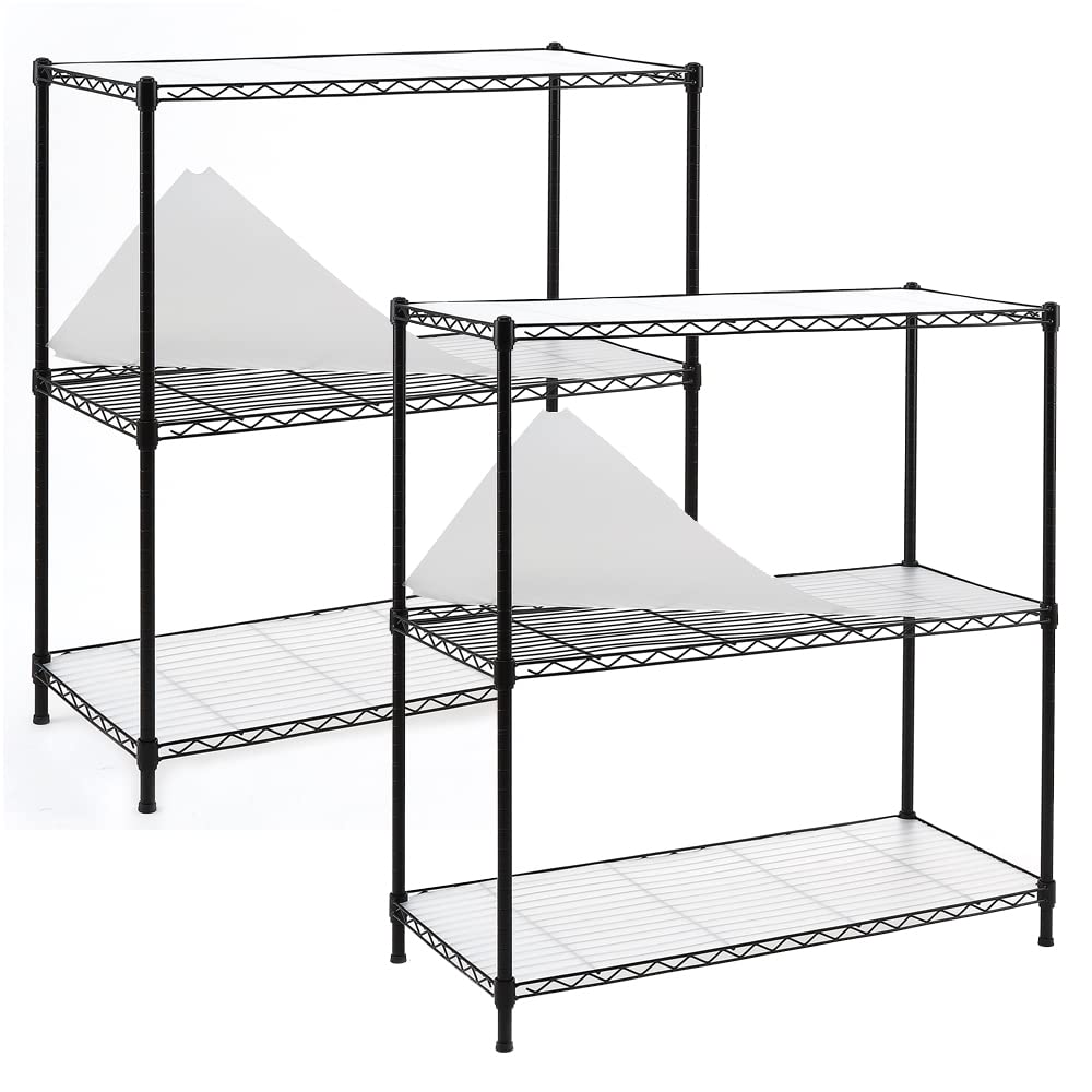 EZPEAKS 2-Pack 3-Shelf Shelving Unit with 3-Shelf Liners, 36" W X 16" D X 36" H Adjustable Rack, Steel Wire Shelves, Shelving Units and Storage for Laundry Bathroom Kitchen Pantry Closet, Black