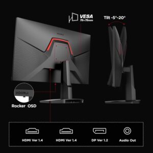 KOORUI Gaming Monitor 25-inch, 170Hz FHD 1080p Computer Monitor, 1ms GTG, Adaptive G-Sync, FreeSync Premium, 3 Sides Frameless, HDMI x 2, DisplayPort, Black, 25E3A