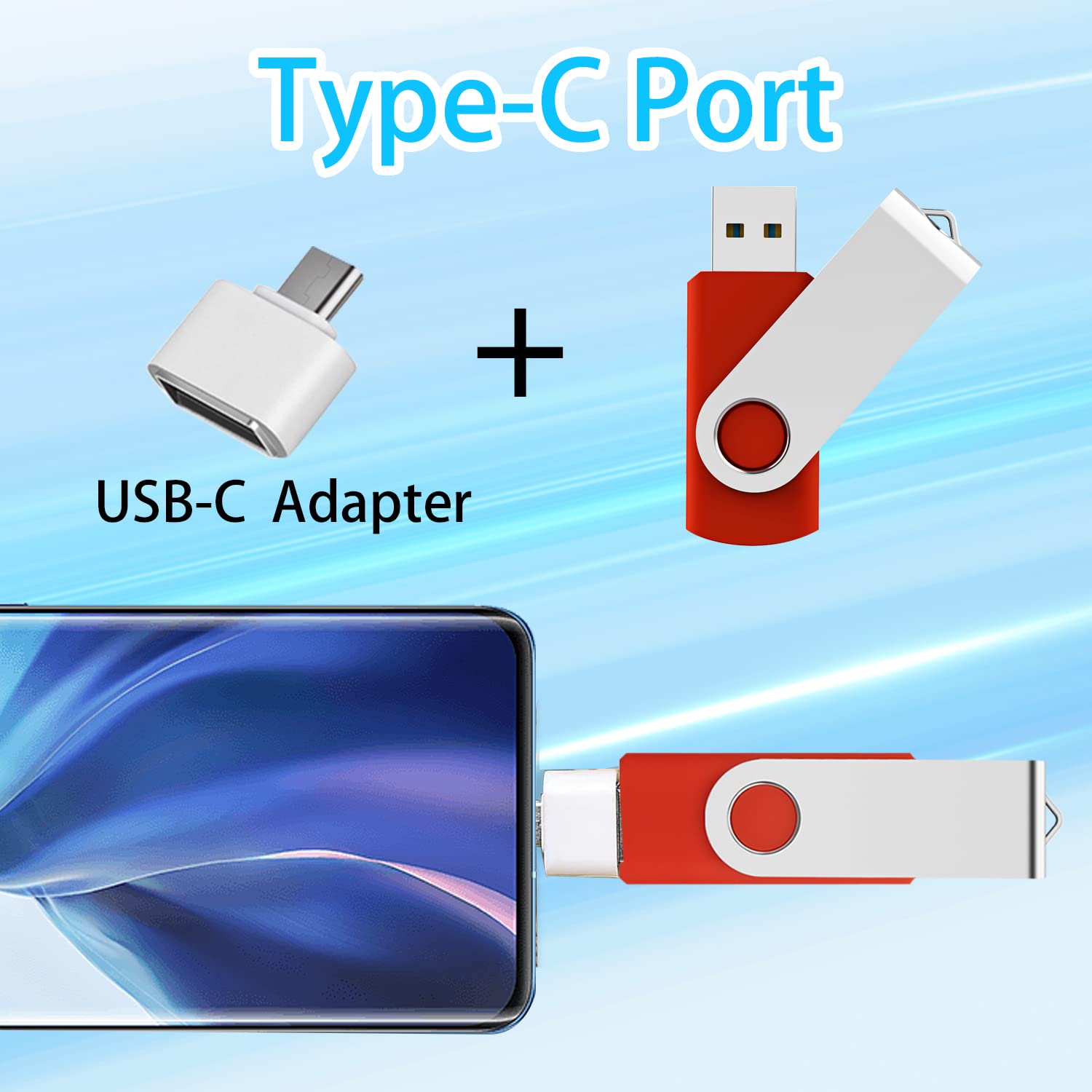 Custom Logo USB Flash Drive Bulk Personalized USB 2.0 Swivel Memory Stick with Keychain and USB C Adapter Double-Sided Printed Free Thumb Drive Pen Drive - as Promotional Gift Wholesale(512MB,50PACK)