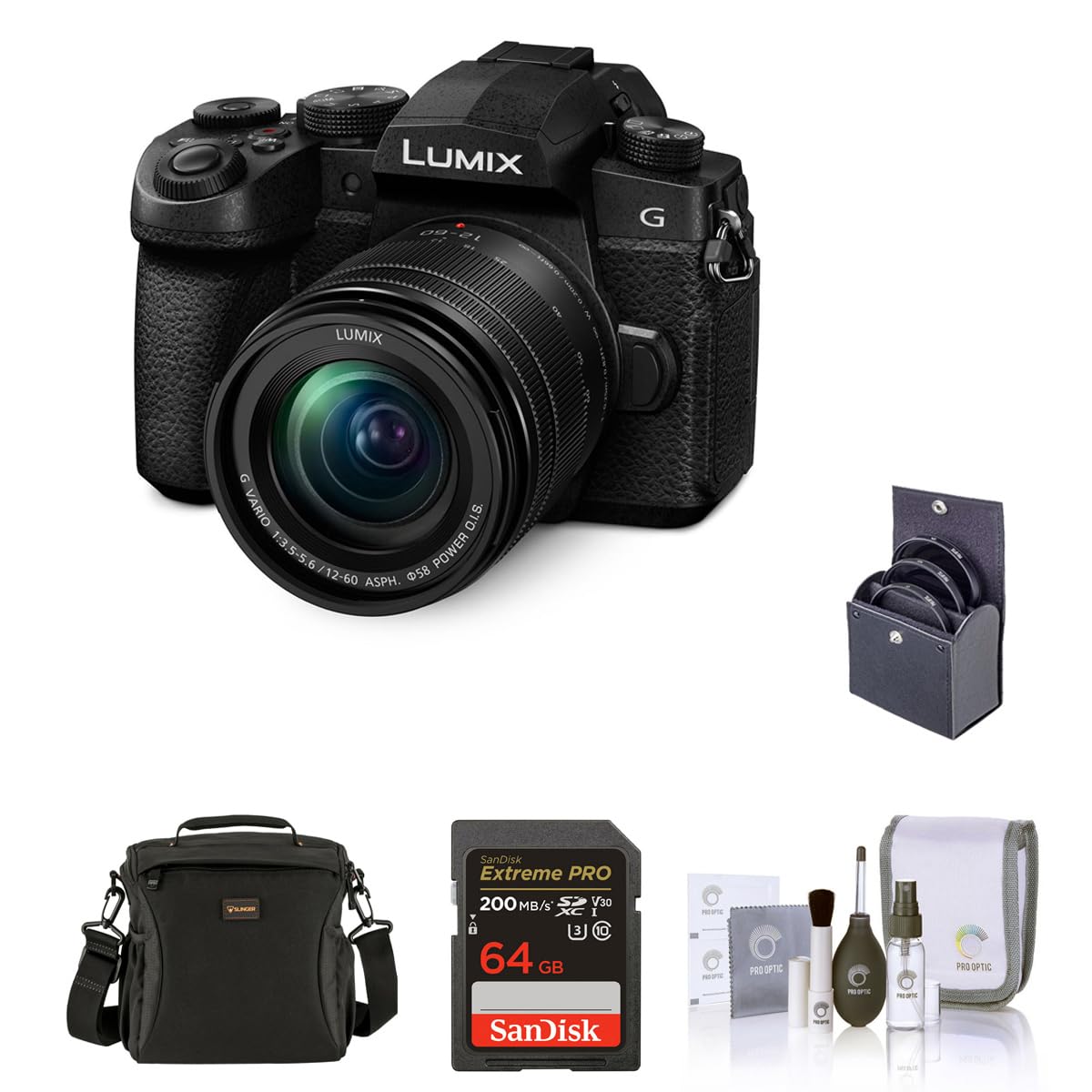 Panasonic Lumix G95 Mirrorless Camera with Lumix G Vario 12-60mm f/3.5-5.6 MFT Lens Bundle with 64GB Memory Card, Shoulder Bag, 58mm Filter Kit, Cleaning Kit