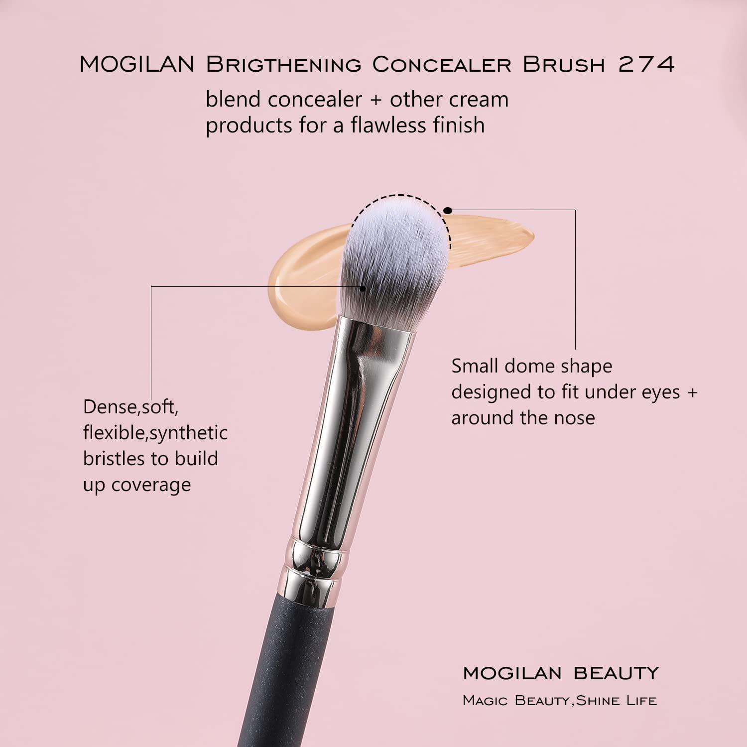 MOGILAN Concealer Brush Under Eye Brightening Eye Blending Makeup Brush For Eye Cream and Concealer Covers Blemishes Imperfections Dark Circles Blending with Powder Liquid Cosmetics Face Brush 274