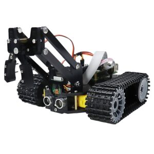 freenove tank robot kit for raspberry pi 4 b 3 b+ b a+, crawler chassis, grab objects, ball tracing, line tracking, obstacle avoidance, app control, camera, servo (raspberry pi not included)