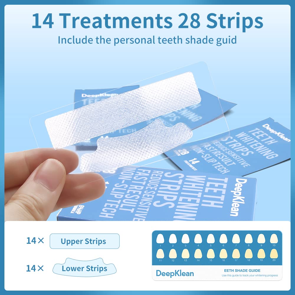 Teeth Whitening Strips - DeepKlean White Strips for Removing Years Stains, Enamel Safe, 3 Days Express Result, 28 Teeth Whitener Strips for Teeth Sensitive 14 Treatments Peppermint Non-Slip Strips