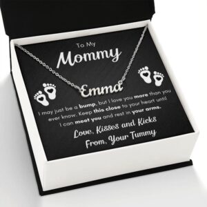 Name Necklace Baby Feet Heart Necklace Baby Gift Set To My Mommy Necklaces For Women Gifts for New Mom Baby Shower Gifts for Mom To Be Pregnancy Gifts for First Time Pregnant Moms Christmas Gift for Wife (Standard Box, Baby Bump Custom Name)