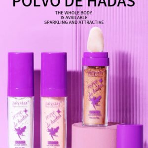 Polvo De Hadas Highlighter Stick Puff Fairy Stick Highlight Powder Glitter Loose Powder Brush Stick Contouring Powder Shimming Face Powder Blusher (#01 Pearl White)