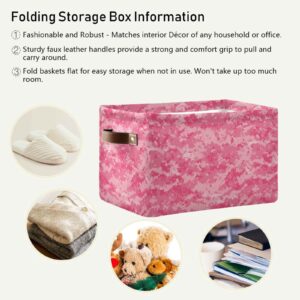 Kigai Digital Camo Pink Shelf Storage Baskets, Foldable Fabric Storage Bins with Leather Handles for Organizing Closet Clothes, Toys, Towels, Bedroom, Bathroom, Nursery, Office (1 Pack)