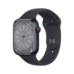 apple watch series 8 [gps + cellular, 45mm] - midnight aluminum case with midnight sport band, m/l (renewed)