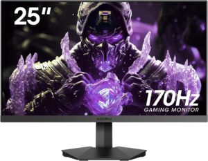 koorui gaming monitor 25-inch, 170hz fhd 1080p computer monitor, 1ms gtg, adaptive g-sync, freesync premium, 3 sides frameless, hdmi x 2, displayport, black, 25e3a