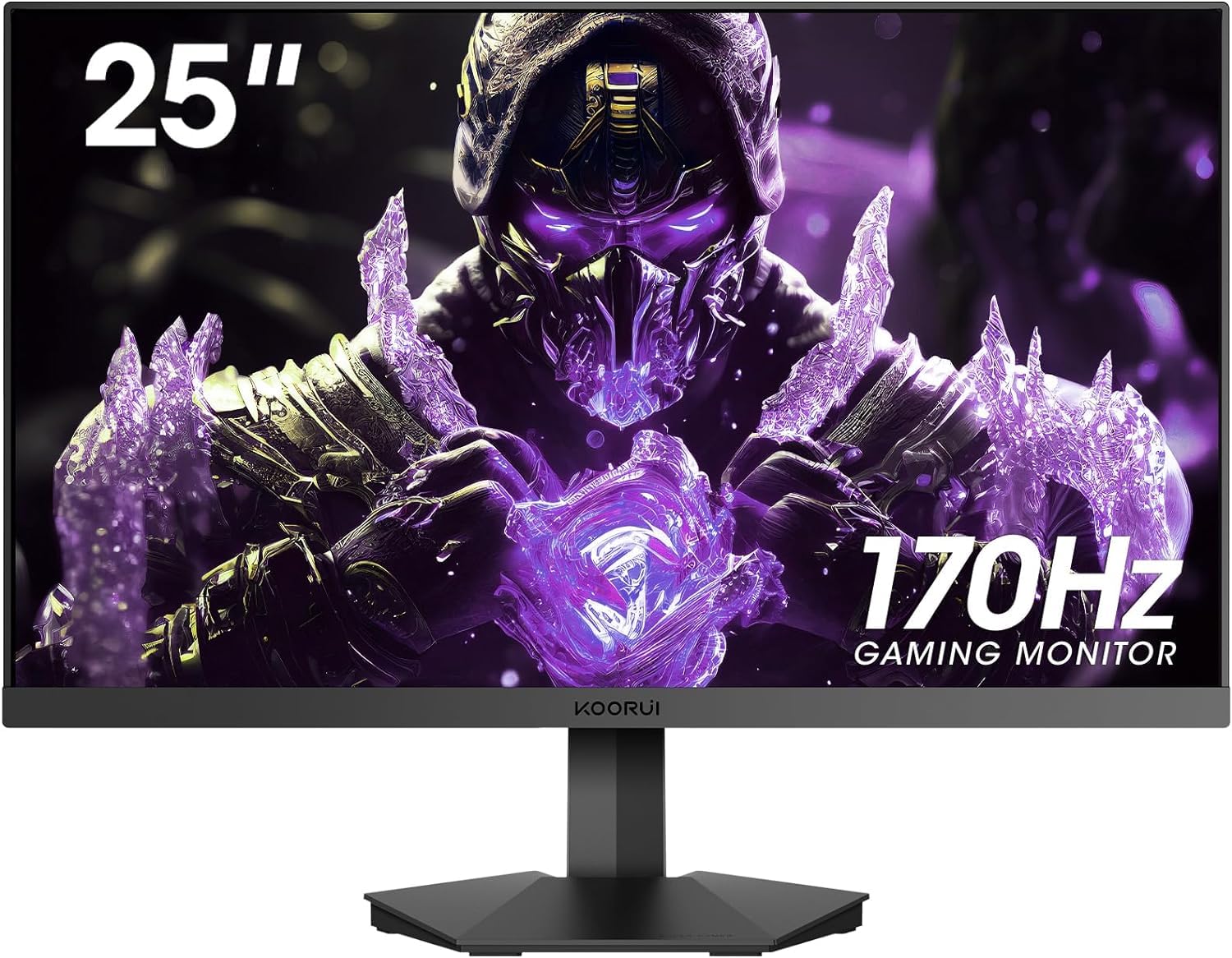 KOORUI Gaming Monitor 25-inch, 170Hz FHD 1080p Computer Monitor, 1ms GTG, Adaptive G-Sync, FreeSync Premium, 3 Sides Frameless, HDMI x 2, DisplayPort, Black, 25E3A