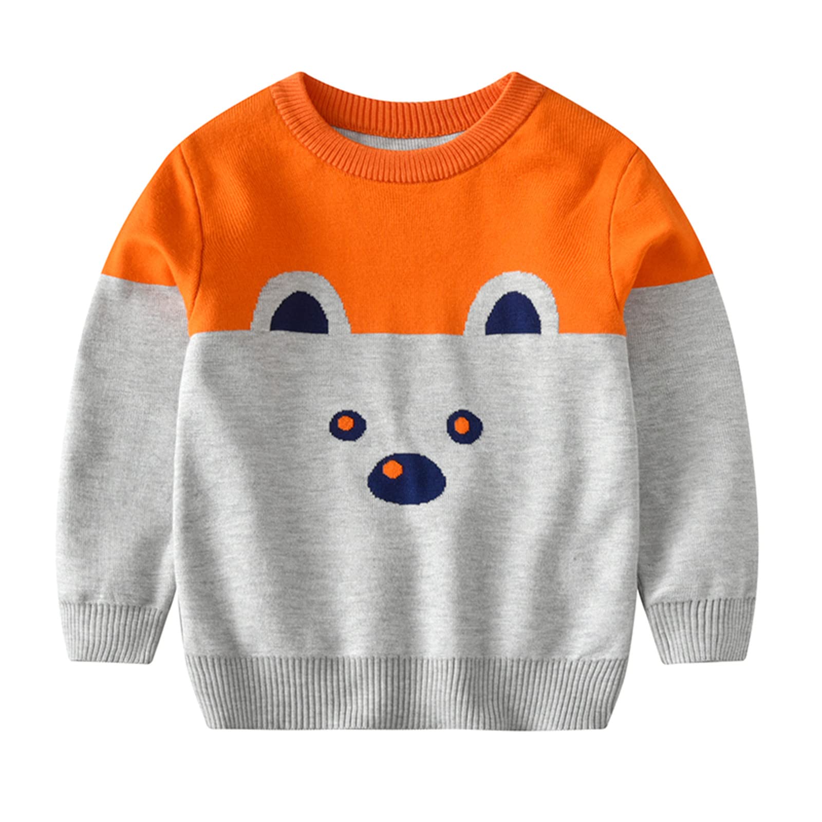 Kids A?Line Tops Toddler Boys Girls Patchwork Colour Cartoon Bear Print Sweater Long Sleeve Warm (Grey, 5-6 Years)