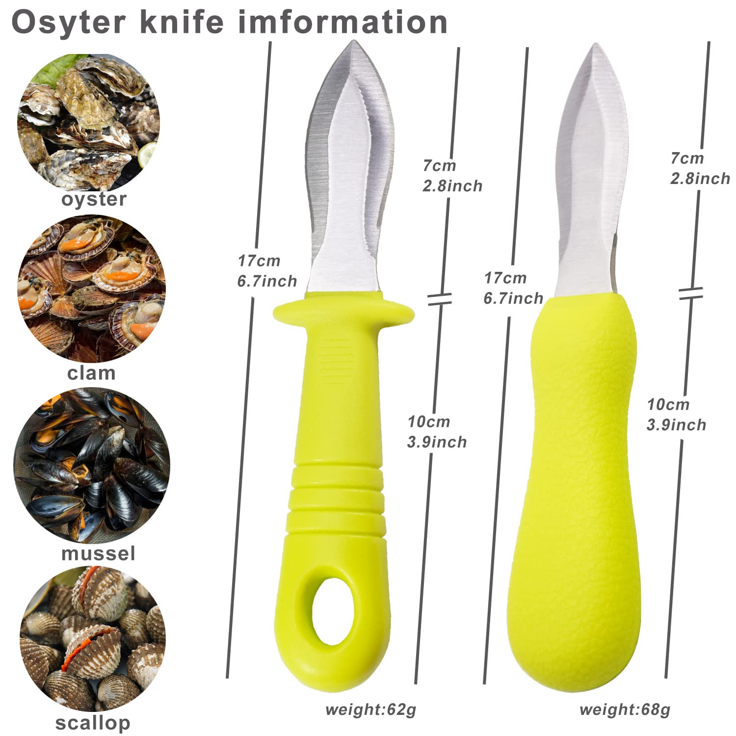 YIVCKOM Oyster Shucking Knife, Oyster Shucking Kit, Oyster Knife with Stainless Steel Blade and Non-slip Handle, Oyster Shucking Knife Set (2 Knives +2 Gloves)