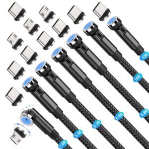 bojianxin 540° rotation 3 in 1 magnetic charging cable（7-pack, 1.6ft/3.3ft/6.6ft/6.6ft/10ft/10ft, magnet phone charger compatible with micro usb, type c device