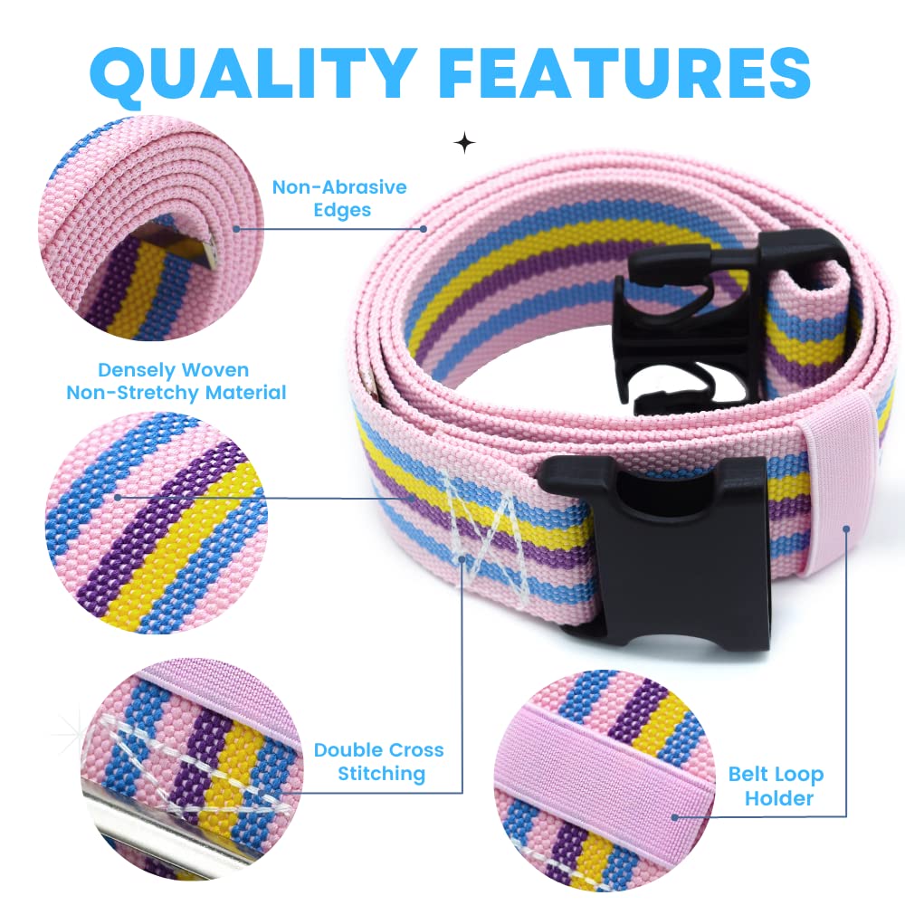 LiftAid Gait Belt with Plastic Buckle Transfer and Walking Aid with Belt Loop Holder for Assisting Therapist, Nurse, Home Care - 60" L x 2" W (Rainbow)