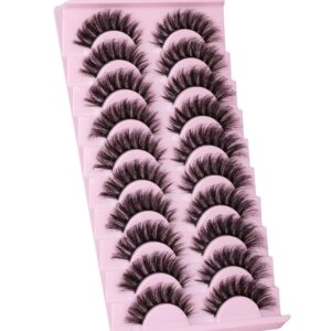 False Eyelashes Wispy Mink Lashes 18mm Strip Lashes Natural Look Fake Eyelashes Curly Soft Cat Eye Lash Pack 10 Pairs by EYDEVRO