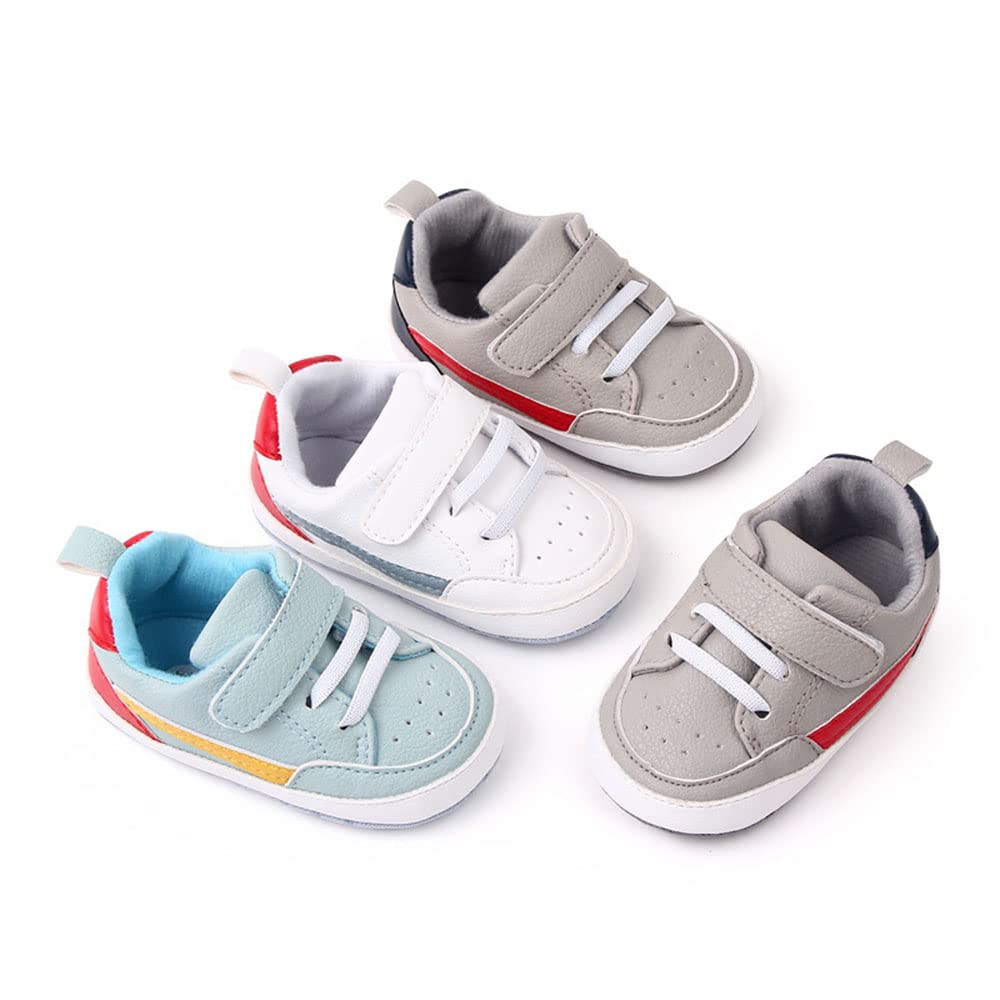 Baby Boys Girls Leather PRE-Walking Sneakers Toddler Anti-Slip Rubber Sole Infant Lightweight First Step Shoes (0302/White, Infant, 12 Months, Age Range, US Footwear Size System, 18 Months, Medium)