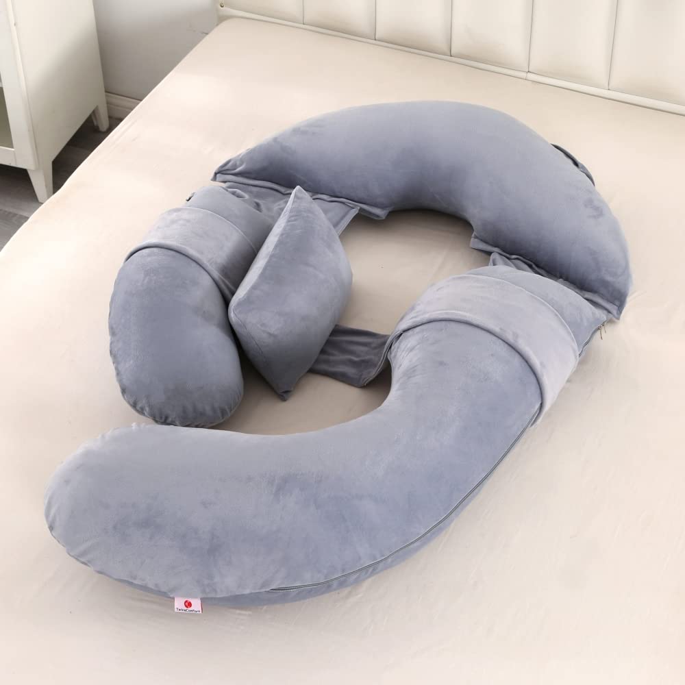 TwinsComfort Full Pregnancy Pillow with 2 Pockets - Maternity Body Pillow for Sleeping, Nursing, Leg, Arm, Back & Belly Support - Breastfeeding Pillow with Extra Pillow, Removable & Washable Cover