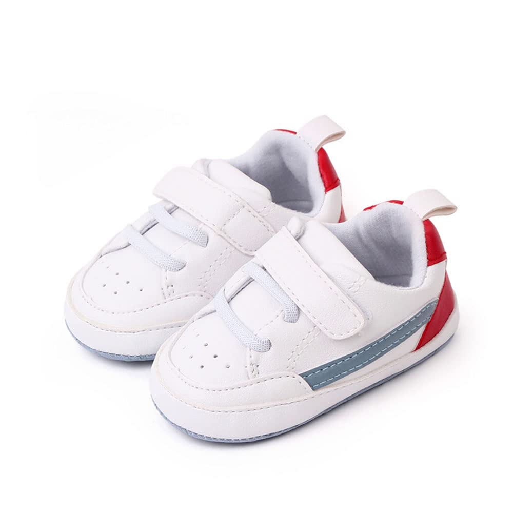 Baby Boys Girls Leather PRE-Walking Sneakers Toddler Anti-Slip Rubber Sole Infant Lightweight First Step Shoes (0302/White, Infant, 12 Months, Age Range, US Footwear Size System, 18 Months, Medium)