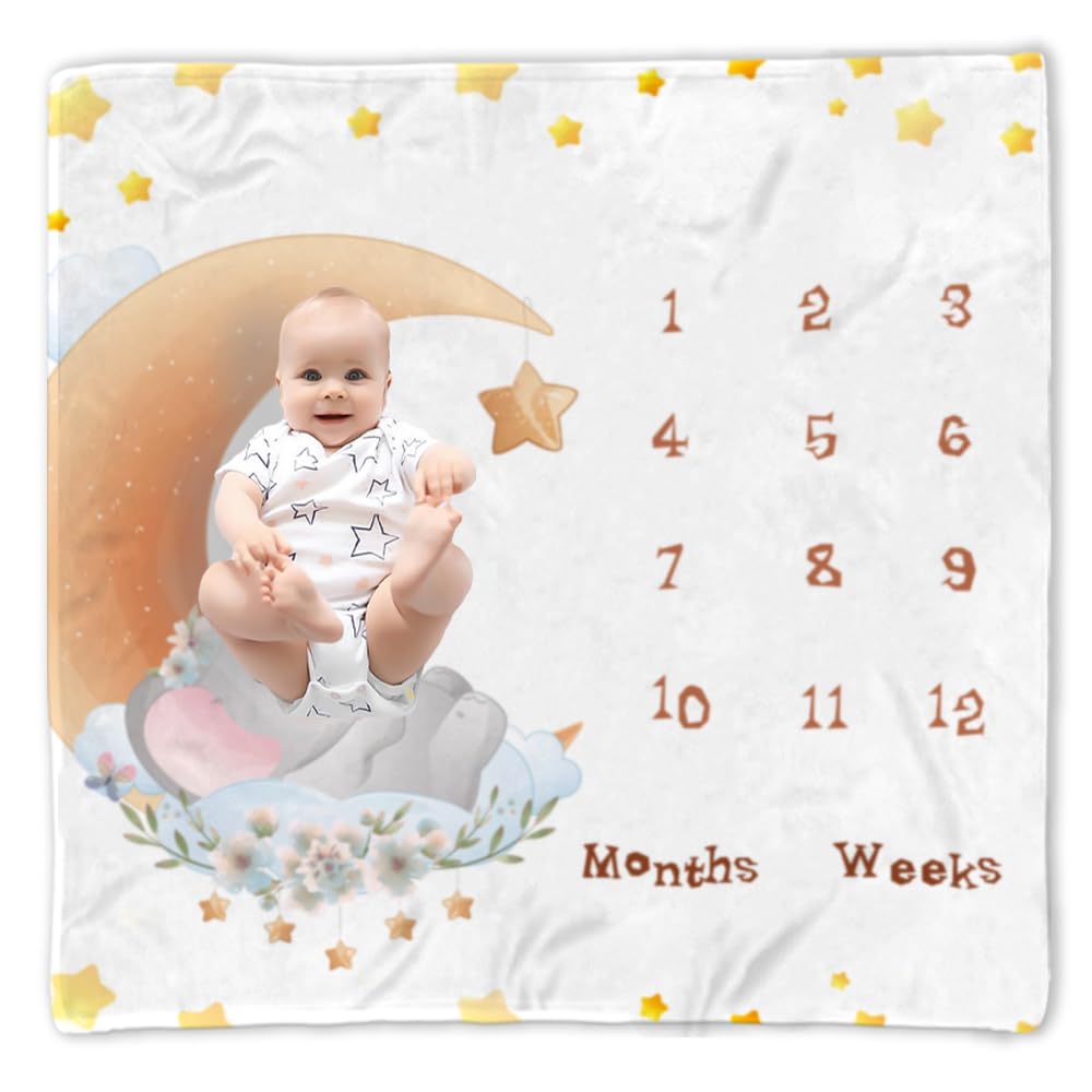 QICAIYUN Baby Milestone Monthly Blanket Elephant Desgin Baby First Year Calendar Growth Chart Play Mat Large 48" x48'' Baby Photography Props YUNBTZT114