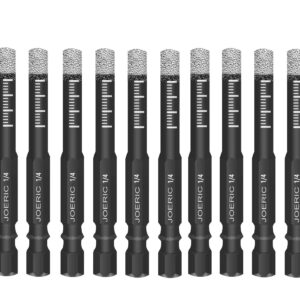 JOERIC 1/4" Dry Diamond Drill Bit Set, 10 PCS 6mm Ceramic Drill Bit Diamond Core Drill Bit Tile Drill Bit with Storage Case for Granite Marble Tile Ceramic Stone Glass (Not for Wood)