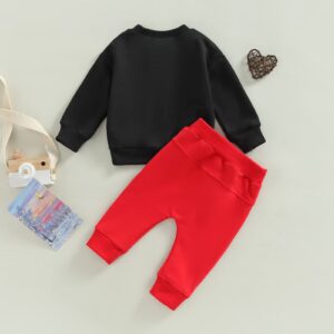 KOSUSANILL Baby Boy Valentines Day Outfit Solid Color Letter Print Sweatshirt Top Drawstring Pants 2PCS Clothes Set (Red, 18-24 Months)