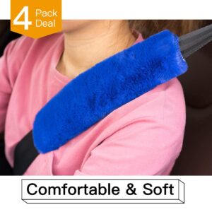 4Pack Seatbelt Covers for Kids,Seat Belt Cushion Cover,Infant Baby Car Seat Neck Shoulder Strap Pads,Soft Newborn Carseat Stroller Straps Covers Accessories(Blue)