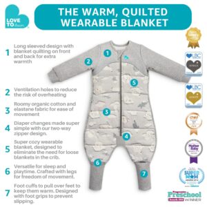 Love to Dream Extra Warm Toddler Sleep Suit (4T), Super Soft Temp Regulating Sleeping Sack, 3.5TOG Warm Wearable Blanket, Gray