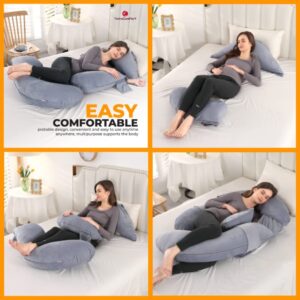 TwinsComfort Full Pregnancy Pillow with 2 Pockets - Maternity Body Pillow for Sleeping, Nursing, Leg, Arm, Back & Belly Support - Breastfeeding Pillow with Extra Pillow, Removable & Washable Cover