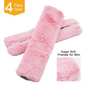 4Pack Seatbelt Covers for Kids,Seat Belt Cushion Cover,Infant Baby Car Seat Neck Shoulder Strap Pads,Soft Newborn Carseat Stroller Straps Covers Accessories(Pink)