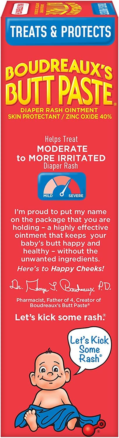 Boudreaux's Butt Paste Maximum Strength Diaper Rash Cream, Ointment for Baby, 4 oz Tube, 3 Pack