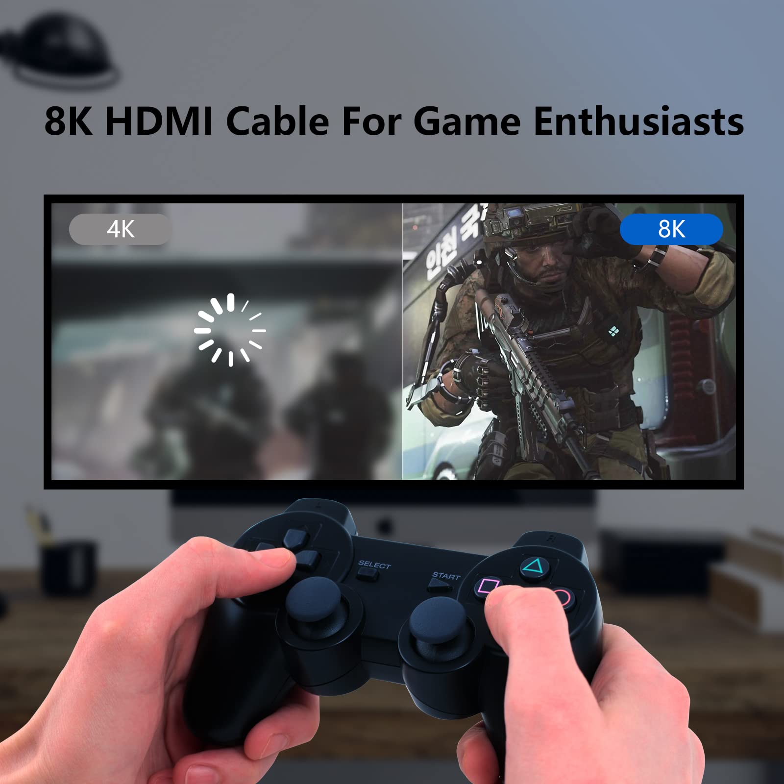 Eareyesail 8K HDMI 2.1 Cable 6 FT,48Gbps Ultra High Speed Gaming Braided Cables Support 8K@60HZ/4K@120Hz,eARC,Dynamic HDR,HDCP 2.2/2.3,3D,VRR for 120fps Monitor PS5/PS4/X-Box/Roku TV/RTX3080/3090