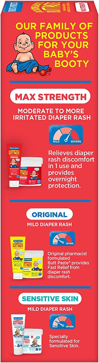 Boudreaux's Butt Paste Maximum Strength Diaper Rash Cream, Ointment for Baby, 4 oz Tube, 3 Pack